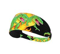 WHJSHOP Diadema deportiva con estampado de dinosaurios en llamas para mujer, a prueba de sudor, banda elástica de verano