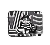 WHJSHOP Funda para portátil con diseño de gatito a rayas blancas y negras, a prueba de golpes, para hombres y mujeres, viajes de negocios, escuela y oficina, uso diario