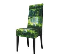 WHJSHOP Funda protectora con patrón de gato sobre verde para silla de comedor, suave, cómoda, resistente a las arrugas, elástica que se adapta a la mayoría de sillas sin brazos
