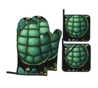 WHJSHOP Garden on a Turtle Shell Printed Kitchen Baking Set, guantes de horno, traje de cuatro piezas grueso y aislado