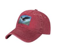 WHJSHOP Gorra de béisbol de mezclilla lavada negra con correa ajustable, estampado de águila de dibujos animados, algodón clásico para hombres y mujeres, rosso, Talla única