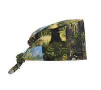 WHJSHOP Gorra de trabajo de limpieza Junto a The Stream Prints Sombrero de chef para mujeres y hombres, ajustable, transpirable, negro