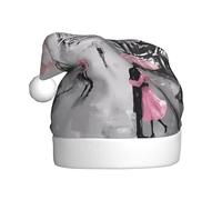 WHJSHOP Gorro de Navidad de felpa para adultos, diseño de la Torre Eiffel de París, con estampado floral rosa con tacto suave para fiestas de vacaciones y bailes, adecuado para hombres y mujeres