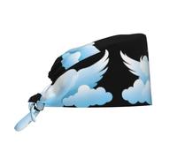 WHJSHOP Gorro de trabajo de limpieza con estampado de cisne en las nubes, sombrero de chef para mujeres y hombres, ajustable, transpirable, negro
