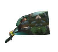 WHJSHOP Gorro de trabajo de limpieza Little Bridge in The East Prints, sombrero de chef para mujeres y hombres, ajustable, transpirable, negro