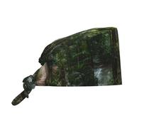 WHJSHOP Gorro de trabajo de limpieza, puente colgante en la selva tropical, sombrero de chef para mujeres y hombres, ajustable, transpirable, negro