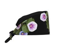 WHJSHOP Gorro de trabajo transpirable con estampado colorido Morning Glory para chef, enfermería, spa, cuidado facial, fitness, color negro