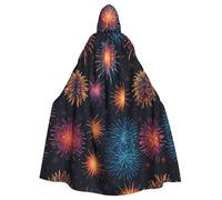 WHJSHOP Hermosa capa con capucha de Halloween con estampado de fuegos artificiales para adultos, capa grande con capucha y pajarita, sin cremallera