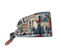WHJSHOP Hermoso patrón de Londres patrón de limpieza, gorro de chef para mujeres y hombres, para cirugía, lactancia, color negro
