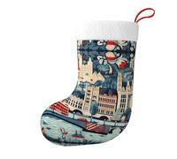 Whjshop Hermosos calcetines de Navidad impresos de doble cara con patrón de Londres para decoraciones de interiores y fiestas de gran capacidad