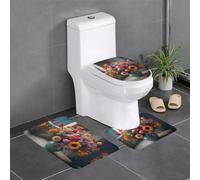 WHJSHOP - Juego de 3 alfombrillas antideslizantes con estampado de ramo colorido en forma de U, firmemente adherida, absorbente y duradera, gruesa y cómoda