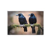 WHJSHOP Juego de 6 manteles individuales con estampado de cuervos negros para mesa de comedor en casa y cocina, lavables, resistentes al calor, gruesos y resistentes al desgaste