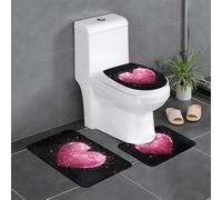 WHJSHOP Juego de alfombras de baño con imagen de corazón rojo rosa con purpurina: 3 alfombrillas antideslizantes (24 x 16 pulgadas) para inodoro, tocador y baños, fácil de limpiar