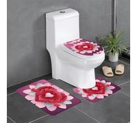 WHJSHOP Juego de alfombras de baño con imagen de corazón y flores para el día de San Valentín, 3 piezas (24 x 16 pulgadas) para inodoro, tocador y baños, fácil de limpiar