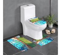 WHJSHOP Juego de alfombras de baño con imagen de flamenco y piscina: 3 piezas antideslizantes (24 x 16 pulgadas) para inodoro, tocador y baños, fácil de limpiar