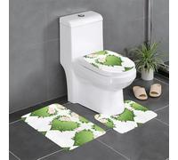 WHJSHOP Juego de alfombras de baño con imagen de peonía y corazón verde: 3 alfombrillas antideslizantes (24 x 16 pulgadas) para inodoro, tocador y baños, fácil de limpiar