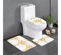 WHJSHOP Juego de alfombras de baño con imagen de trigo y flor dorada: 3 piezas (24 x 16 pulgadas) para inodoro, tocador y baños, fácil de limpiar