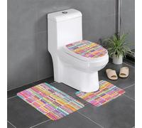 WHJSHOP Juego de alfombras de baño de 3 piezas de 24 x 16 pulgadas con estampado abstracto de hamburguesas antideslizantes con contorno, formas ovaladas y rectangulares para el hogar, la cocina y los