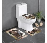 WHJSHOP Juego de alfombras de baño rústicas con imagen de oso de cabaña: 3 piezas antideslizantes (24 x 16 pulgadas) para inodoro, tocador y baños, fácil de limpiar