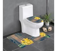 WHJSHOP Juego de alfombrillas de tres piezas con diseño de ramo de narcisos que absorben el agua y son antideslizantes para baños, inodoros y cocinas