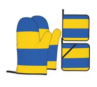 WHJSHOP Juego de cocina para hornear con la bandera de Ucrania, guantes de horno, traje de cuatro piezas grueso y aislado