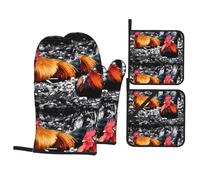 WHJSHOP Juego de manoplas y soportes para ollas de pollo y gallo, poliéster impermeable, negro, 4 piezas