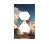 WHJSHOP Kennedy Space Center Rocket Launch Picture - Panel de pared de doble enchufe, placa de cubierta de enchufe eléctrico, decoración duradera, 4.5 x 2.75 pulgadas
