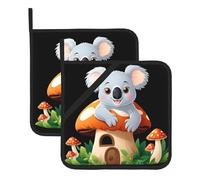 WHJSHOP Koala in the mushroom house - Juego de dos alfombrillas cuadradas estampadas, aisladas, gruesas, impermeables, fáciles de limpiar