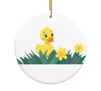 WHJSHOP Little Duck in The Yellow Flower Pattern Christmas Ceramic Decoration Circular Interior Decoration Gift - 7.4 cm