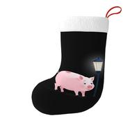 Whjshop Little Pink Pig Under The Street Light Pattern - Calcetines de Navidad impresos de doble cara para decoración de interiores y fiestas de gran capacidad