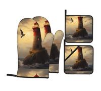 WHJSHOP Little Sparrow Flying to The Lighthouse - Juego de 4 manoplas de horno aisladas y soportes para ollas, antiquemaduras y aislamiento térmico