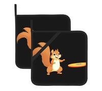 WHJSHOP Little Squirrel catch The Frisbee Pattern Square Insulated Pot Mat 2 piezas con una práctica cuerda lateral para colgar para un fácil almacenamiento