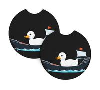 Whjshop Little White Duck On The Ship - Portavasos para interior de coche, 2 unidades, impermeable y rápido para coches, camiones, SUV y barcos