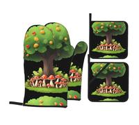 WHJSHOP Mushrooms Under The Fruit Tree Prints - Juego de 4 manoplas de horno aisladas y soportes para ollas, antiquemaduras y aislamiento térmico