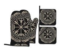WHJSHOP Norse Runes - Manoplas de horno y soportes para ollas, color negro, poliéster impermeable, 21 x 21 cm, juego de 4 piezas