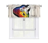 WHJSHOP Note Cortinas cortas con estampado de guitarra con cenefa de 137 x 45 cm, filtro de luz, fácil instalación para cocina, baño, lavandería, estudio