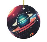 WHJSHOP Outer Space Galaxy Solar System Picture Christmas Tree - Colgante redondo de cerámica, decoración navideña de 2.9 pulgadas