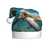 WHJSHOP Palmeras y tortugas marinas buceando patrón submarino sombreros de Navidad de felpa para hombres y mujeres, gorras de fiesta de Año Nuevo para adultos
