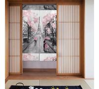 WHJSHOP Paris Street - Cortina con estampado floral rosa de la Torre Eiffel, dos piezas, 86 x 142 cm, cortinas de tela, divisores de habitación, tela suave y no se arruga fácilmente