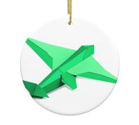 WHJSHOP Patrón de aviones de origami verde de Navidad, decoración circular de cerámica, decoración interior, regalo, 7,4 cm