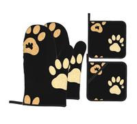 WHJSHOP Paw Prints on Glitter Pattern - Juego de 4 manoplas de horno aisladas y soportes para ollas, antiquemaduras y aislamiento térmico