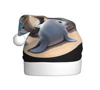 WHJSHOP Seals on the beach - Gorro de Navidad estampado para adultos, diseño suave, ligero y esponjoso para hombres y mujeres