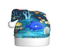 WHJSHOP Sombrero de Navidad azul bajo el agua del mundo de peces impreso para adultos, por lo que es un regalo divertido y duradero para hombres y mujeres
