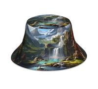 WHJSHOP Sombrero de pescador reflectante con patrón de cascada de montaña para hombres y mujeres, para viajes, camping y actividades al aire libre, color negro