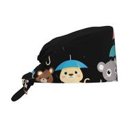 WHJSHOP Sombrero de trabajo transpirable con estampado de paraguas volador para chef, enfermería, spa, cuidado facial, fitness, color negro