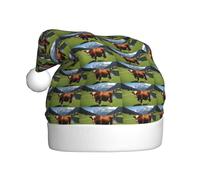 WHJSHOP Sombreros de Navidad de felpa con patrón marrón de vaca suiza real para hombres y mujeres, gorras de fiesta de Año Nuevo para adultos