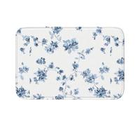WHJSHOP Tapete de piso con borde de bloqueo de 101,6 x 152,4 cm, estampado de flores azules y rosas, absorbente de agua y antideslizante, suave y cómodo para baño y cocina