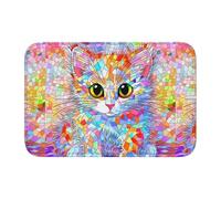 WHJSHOP Tapete de piso con borde de bloqueo de 40 x 60 pulgadas, estampado de gato de vidrio colorido, absorbente de agua y antideslizante, suave y cómodo para baño y cocina