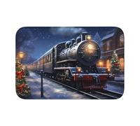 WHJSHOP Tapete de terciopelo con borde de bloqueo de terciopelo para invierno, Navidad, nieve, noche, ferrocarril, decoración del hogar