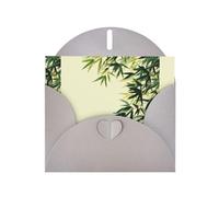 WHJSHOP Tarjeta de felicitación con diseño de hojas de bambú de fondo puro, papel nacarado de alta calidad, efecto perla de doble cara, sobre de papel perlado con hebilla de amor